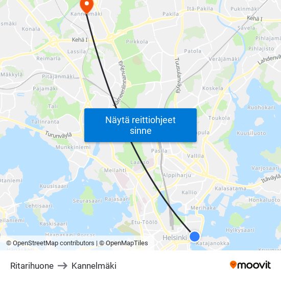 Ritarihuone to Kannelmäki map