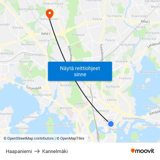 Haapaniemi to Kannelmäki map