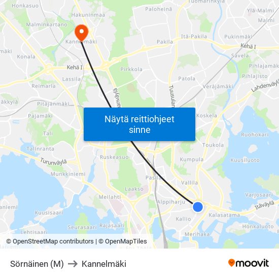 Sörnäinen (M) to Kannelmäki map