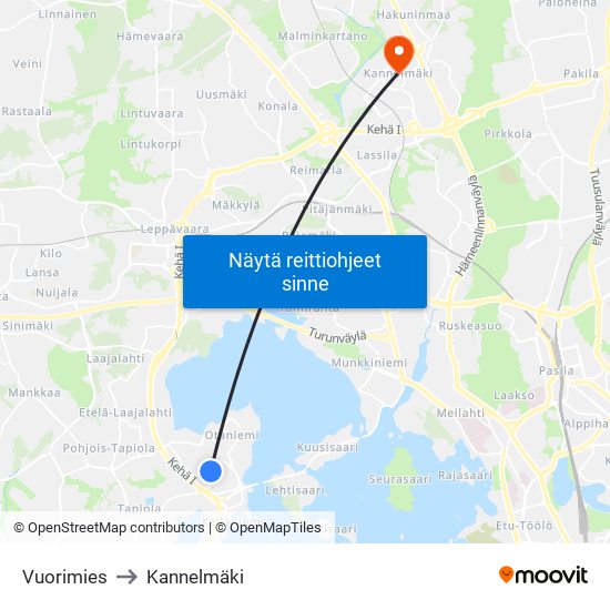 Vuorimies to Kannelmäki map