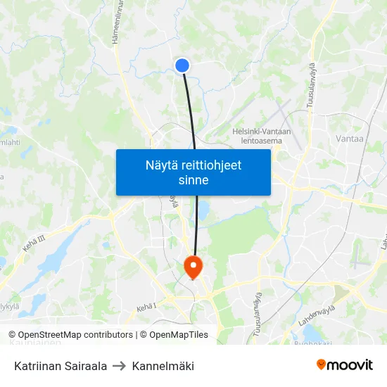 Katriinan Sairaala to Kannelmäki map