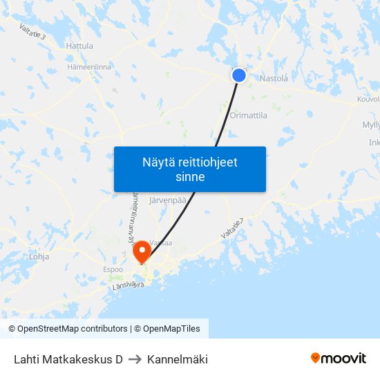 Lahti Matkakeskus D to Kannelmäki map