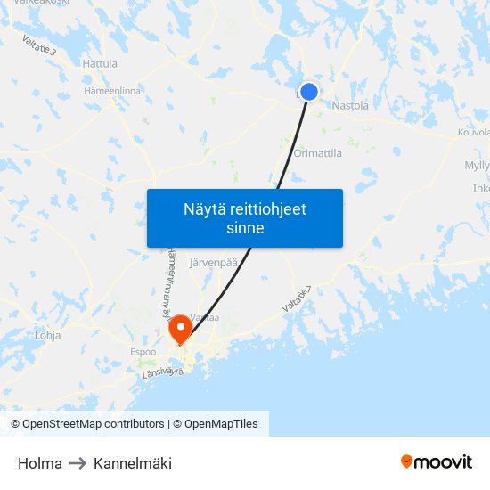 Holma to Kannelmäki map