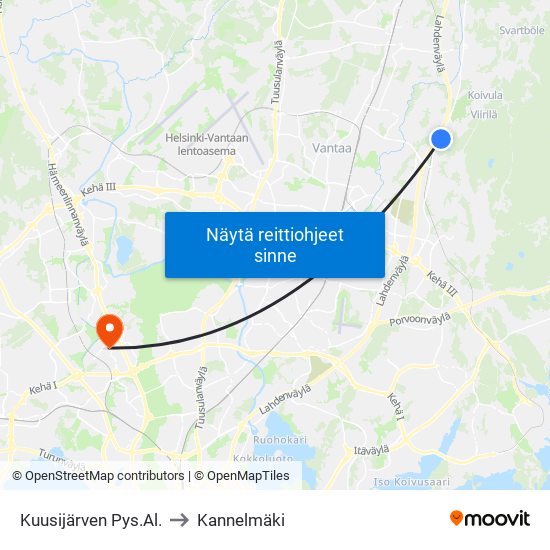 Kuusijärven Pys.Al. to Kannelmäki map