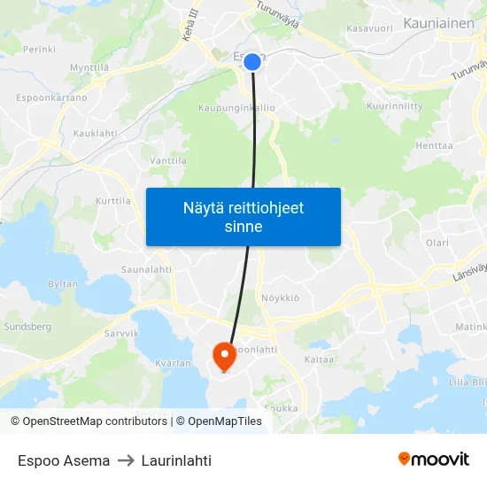 Espoo Asema to Laurinlahti map