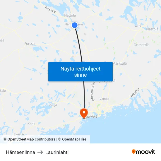 Hämeenlinna to Laurinlahti map