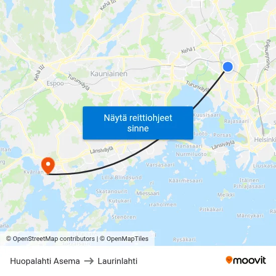 Huopalahti Asema to Laurinlahti map