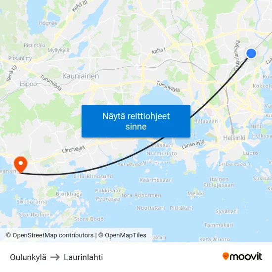 Oulunkylä to Laurinlahti map