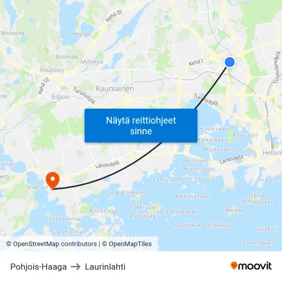 Pohjois-Haaga to Laurinlahti map