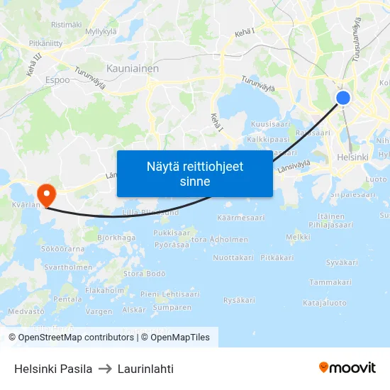 Helsinki Pasila to Laurinlahti map