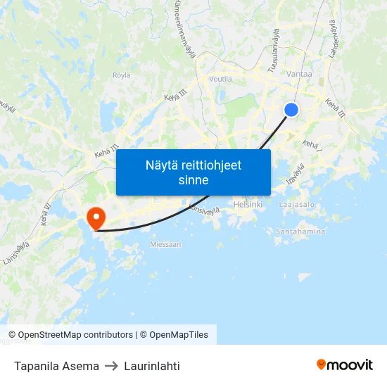 Tapanila Asema to Laurinlahti map