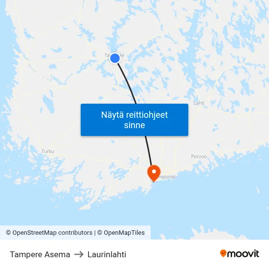 Tampere Asema to Laurinlahti map