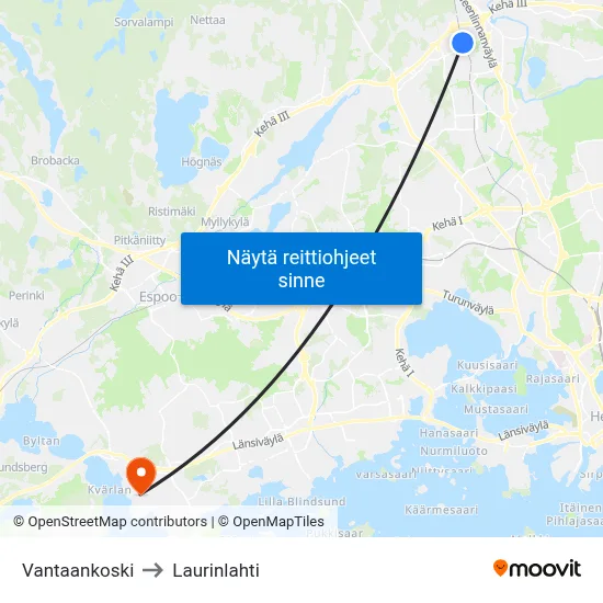 Vantaankoski to Laurinlahti map