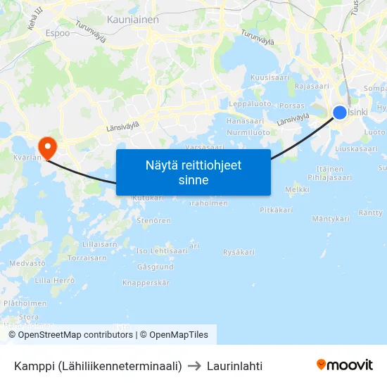 Kamppi (Lähiliikenneterminaali) to Laurinlahti map