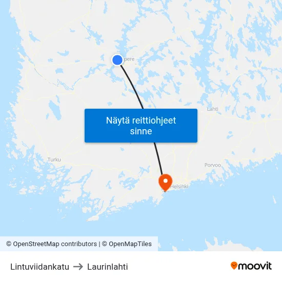 Lintuviidankatu to Laurinlahti map
