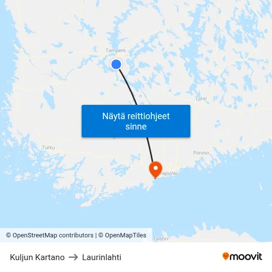 Kuljun Kartano to Laurinlahti map