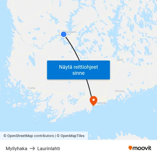 Myllyhaka to Laurinlahti map