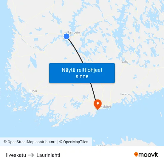 Ilveskatu to Laurinlahti map