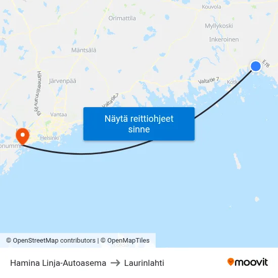 Hamina Linja-Autoasema to Laurinlahti map