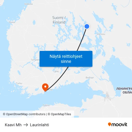 Kaavi Mh to Laurinlahti map
