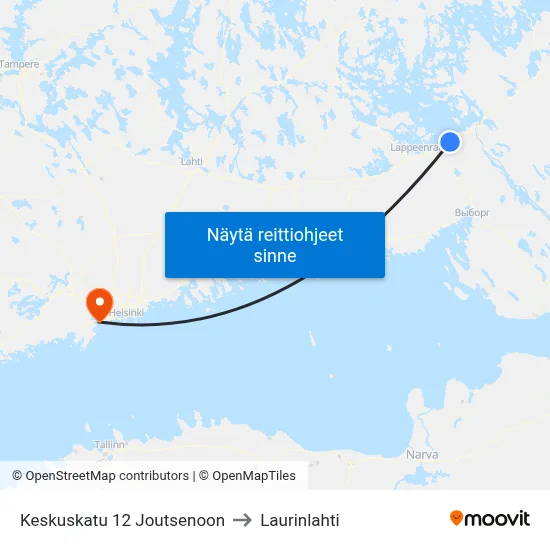 Keskuskatu 12 Joutsenoon to Laurinlahti map
