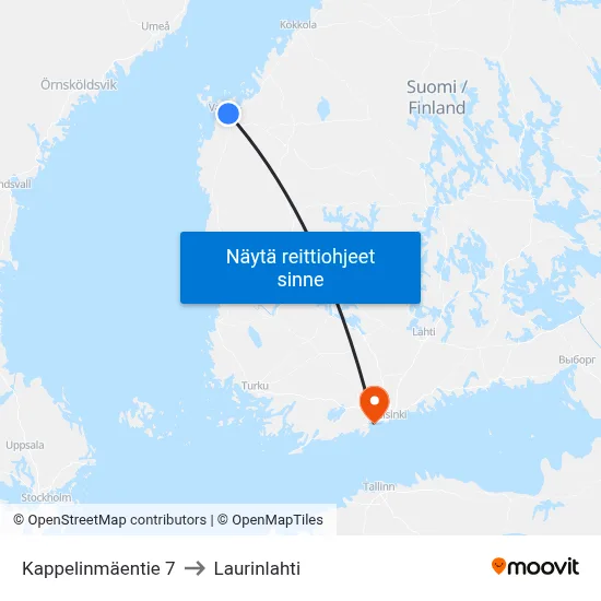 Kappelinmäentie 7 to Laurinlahti map