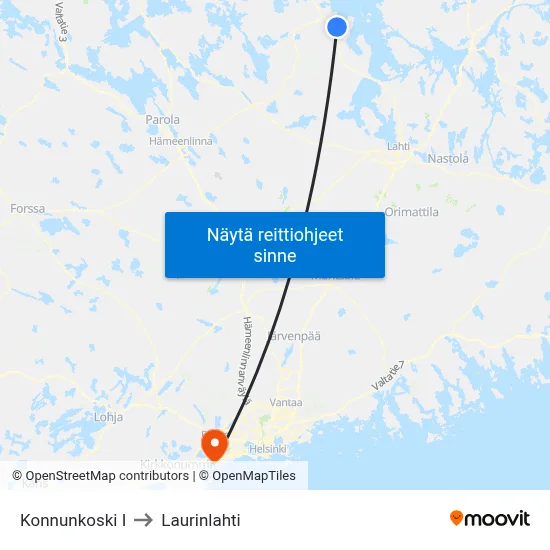 Konnunkoski I to Laurinlahti map