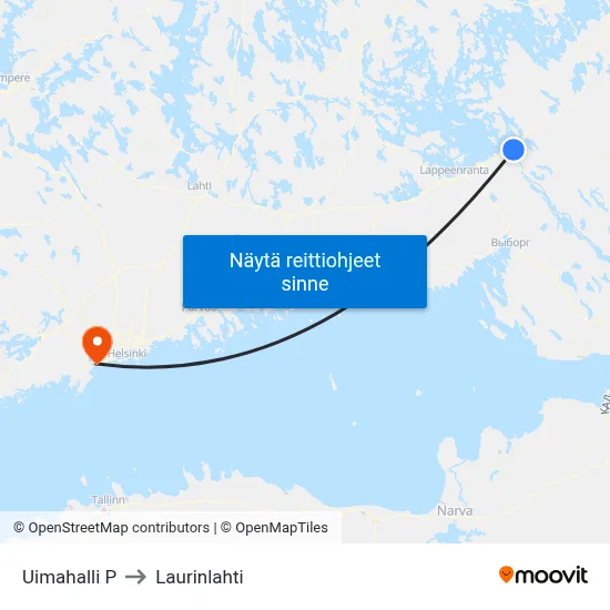 Uimahalli P to Laurinlahti map