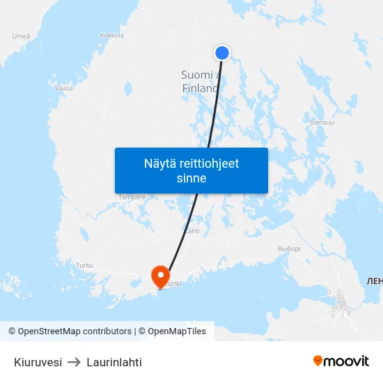 Kiuruvesi to Laurinlahti map
