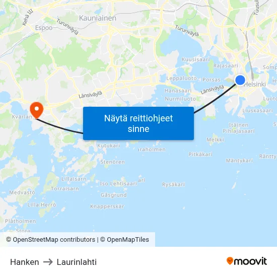 Hanken to Laurinlahti map