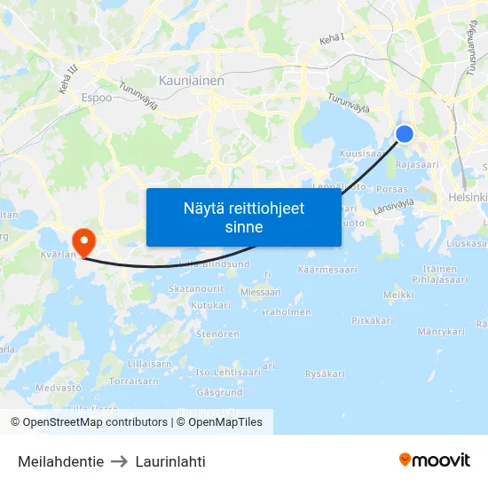 Meilahdentie to Laurinlahti map