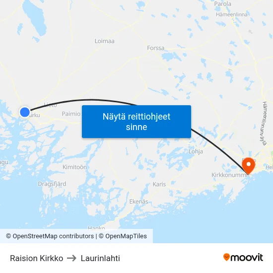 Raision Kirkko to Laurinlahti map