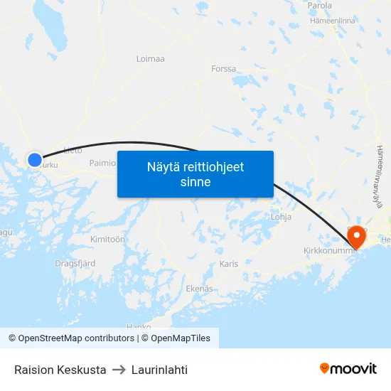Raision Keskusta to Laurinlahti map