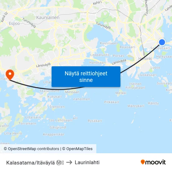 Kalasatama/Itäväylä Ⓜ️🛍️ to Laurinlahti map