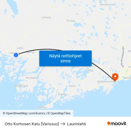 Otto Korhosen Katu [Varissuo] to Laurinlahti map
