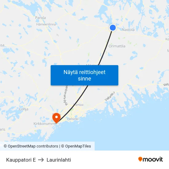 Kauppatori E to Laurinlahti map