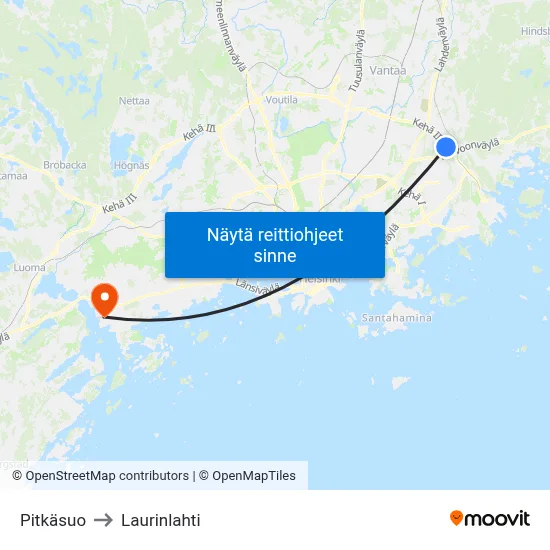 Pitkäsuo to Laurinlahti map