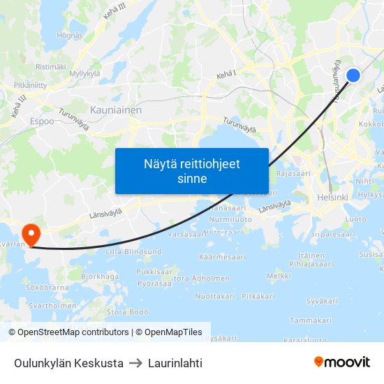 Oulunkylän Keskusta to Laurinlahti map