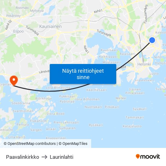 Paavalinkirkko to Laurinlahti map