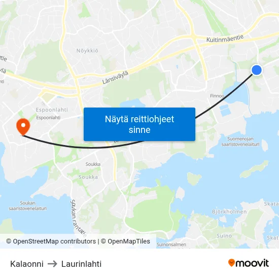 Kalaonni to Laurinlahti map