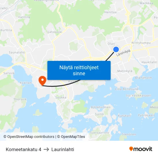 Komeetankatu 4 to Laurinlahti map