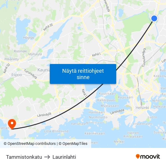 Tammistonkatu to Laurinlahti map