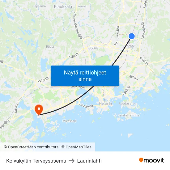 Koivukylän Terveysasema to Laurinlahti map