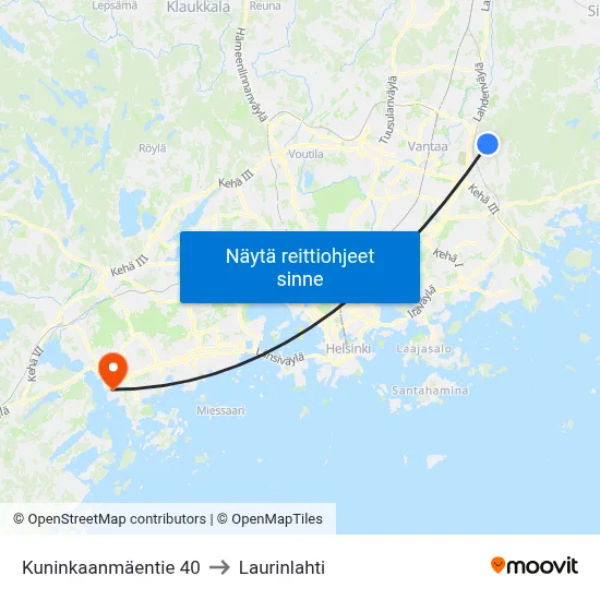 Kuninkaanmäentie 40 to Laurinlahti map