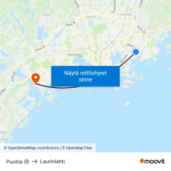 Puotila Ⓜ️ to Laurinlahti map