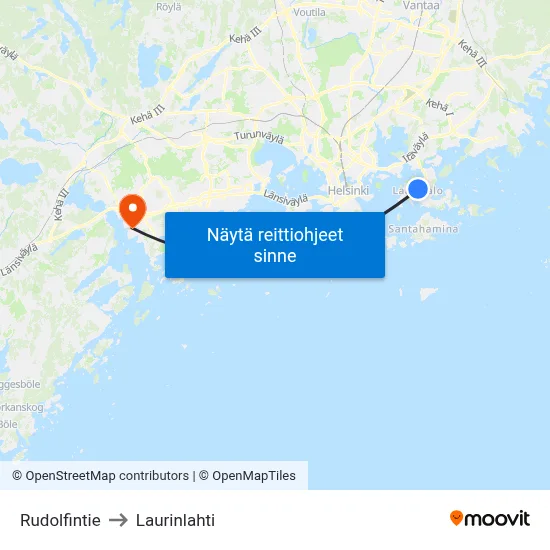 Rudolfintie to Laurinlahti map