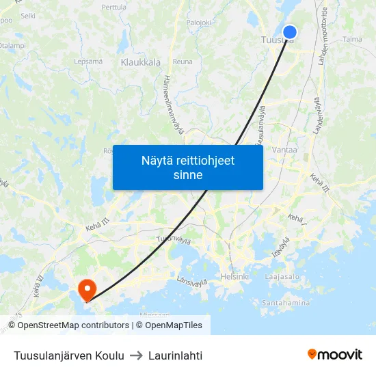 Tuusulanjärven Koulu to Laurinlahti map