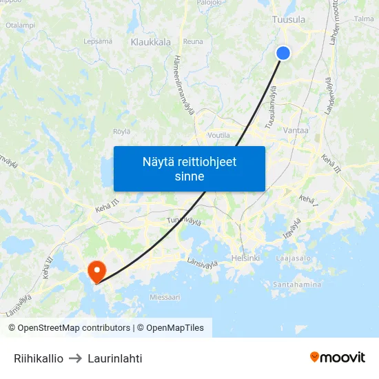 Riihikallio to Laurinlahti map