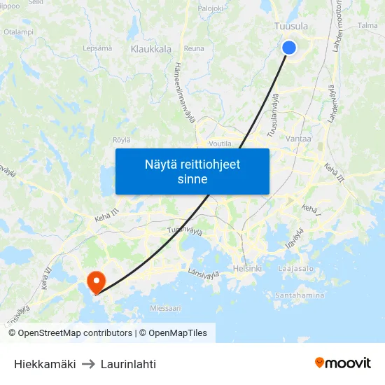Hiekkamäki to Laurinlahti map