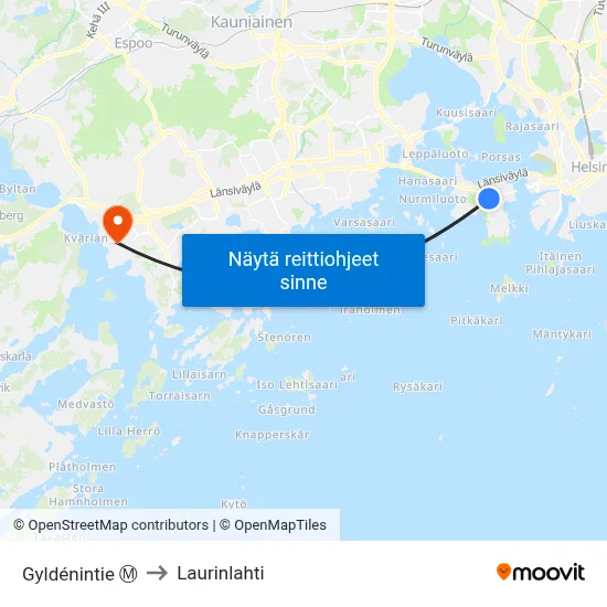 Gyldénintie Ⓜ️ to Laurinlahti map